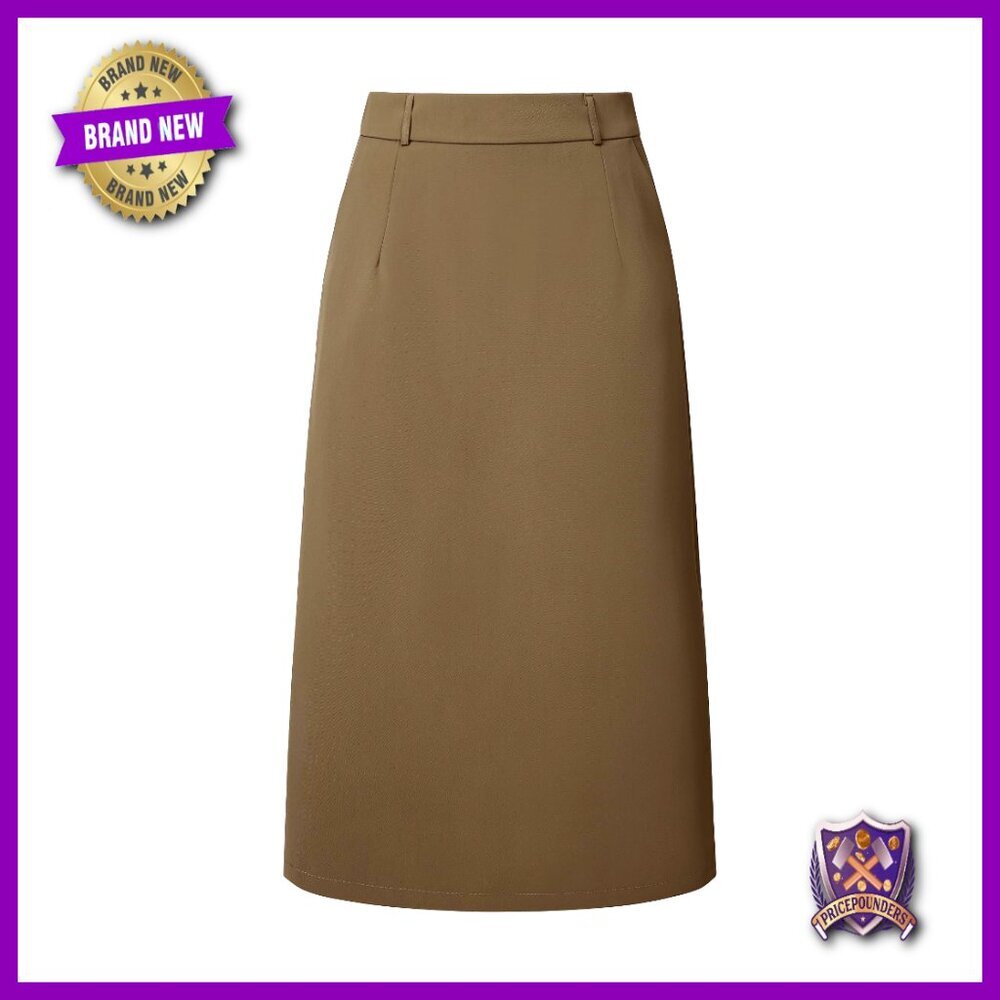 High Waist Pencil Skirt with Split Back, Side Pockets, Midi Length